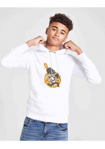 Tshirthane Pubg Karikatur Baskılı Unisex Çocuk Kapüşonlu Beyaz Sweatshirt Beyaz