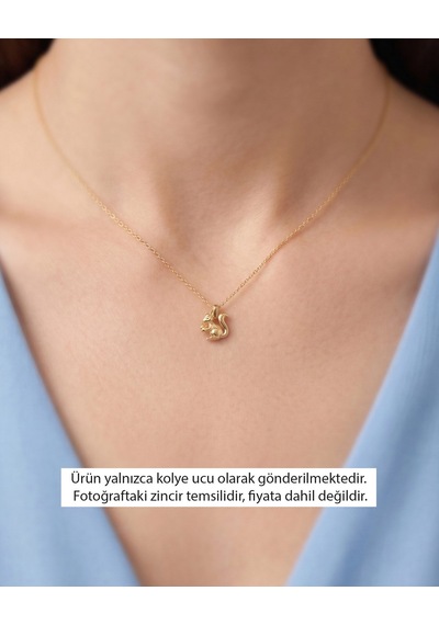 Üç Boyutlu Sade Minik Sincap 14 Ayar Altın Kolye Ucu