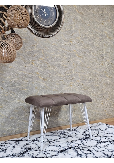 Zafir Metal Beyaz Tel Ayaklı 60 Cm Puf Bench - Puf - Bench - Oturak - Mutfak Oturağı - Antre Oturağı Kahverengi