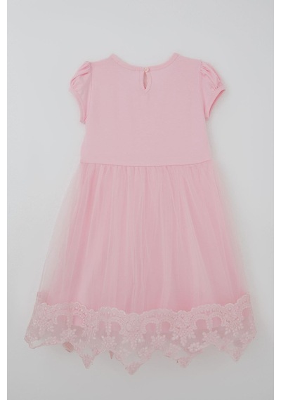 Breeze Kız Çocuk Elbise Vintage Dantel Detaylı Tüllü Çiçek Desenli Elbise 4-9 Yaş, Pembe