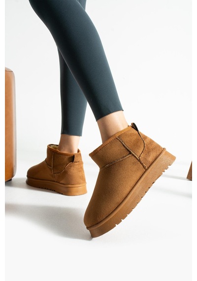 Shoetek Lesva Kadın Bot İçi Kürklü Taba Süet Taba