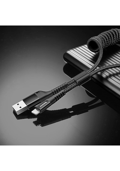 Baseus Fish Eye Spiral Lightnin Usb Apple Uyumlu iPhone 14-13-12-11 Kablo Siyah