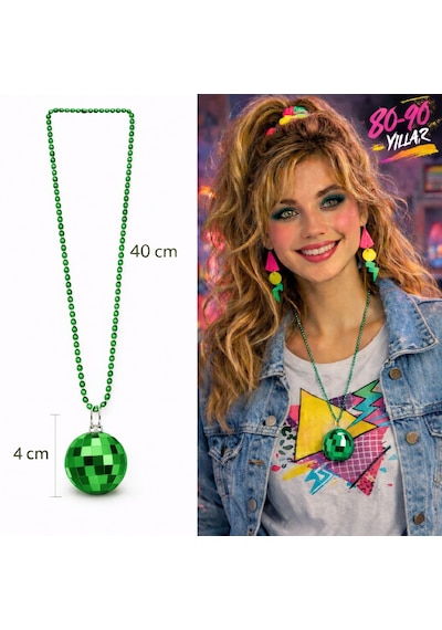 Retro Disko Topu Şekilli 80&amp Apos Ler 90&amp Apos Lar Yeşil Renk Plastik Kolye 4801