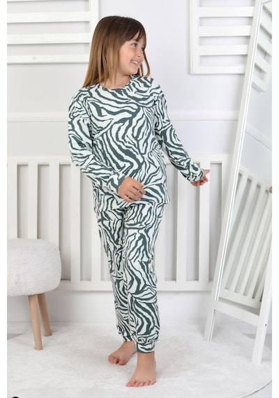 Kaplan Desenli Kız Çocuk Pijama Takımı Yeşil