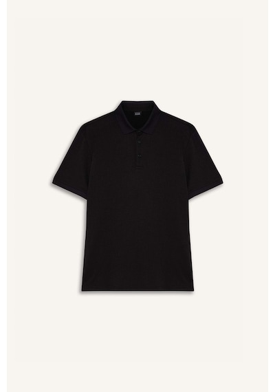 DeFacto Slim Fit Dar Kesim Polo Yaka Dokulu Kısa Kollu Krinkıl Siyah Tişört E1222AX25SMBK81
