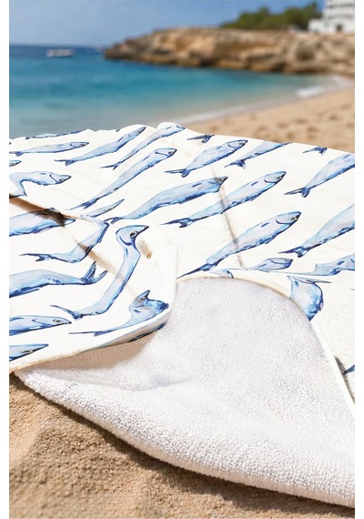 Balık Temalı Marine Plaj Havlusu-akdeniz Stili Mavi Beyaz Havuz Deniz Hızlı Kuruyan Mikrofiber Havlu İnci Bulut
