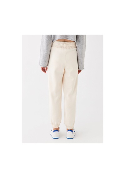 LC Waikiki Lcw Vision Bej Beli Lastikli Nakışlı Kadın Kalın Jogger Eşofman Alt BEIGE