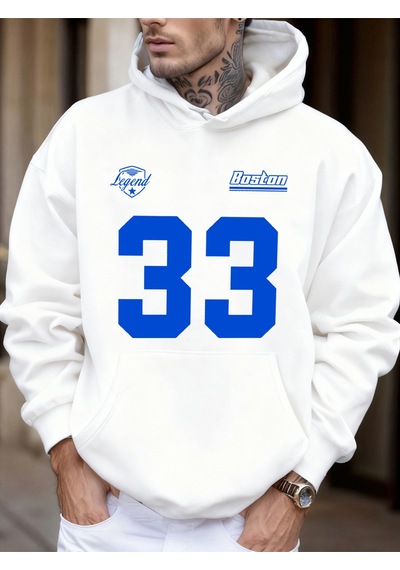 Startmore Startmorelegend Boston Number 33 Baskılı Polar Sonbahar Tişörtü Erkek Sokak Giyimi Tüm Maçlara Uygun S Beyaz