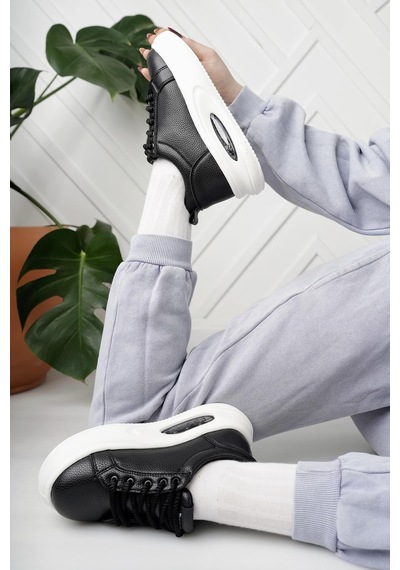 Nesilshoes Nesil Shoes Dvm 5750 Siyah Beyaz Havalı Taban Kadın Sneakers Siyah&beyaz