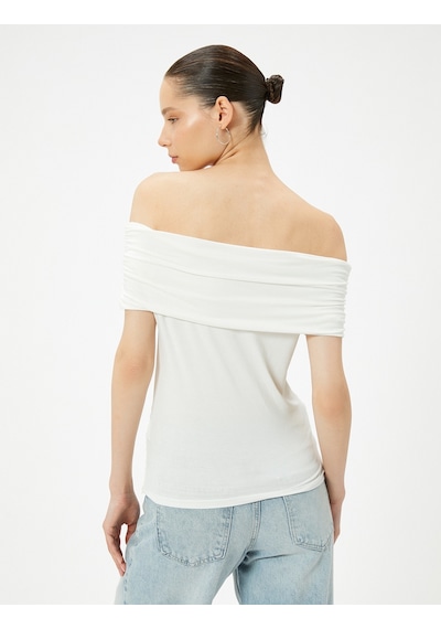 Koton Omzu Açık Tişört Drape Detaylı Slim Fit Viskoz Kumaş Ekru 4sal11042ık Ekru