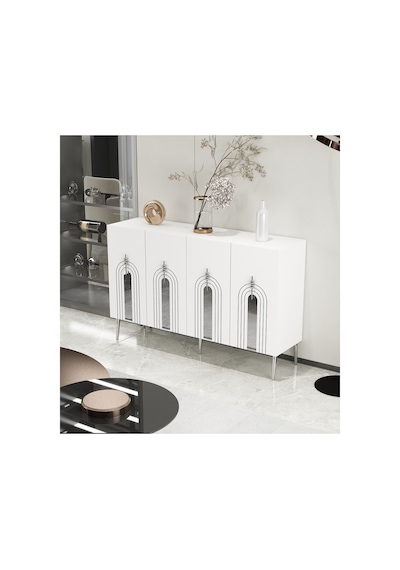 Garden 120 Cm Konsol Tv Sehpası Çok Amaçlı Dolap Beyaz-gümüş Beyaz-gümüş