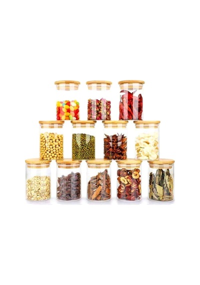 12 Adet 250ml Bambu Kapaklı Vakumlu Baharatlık Seti Diğer