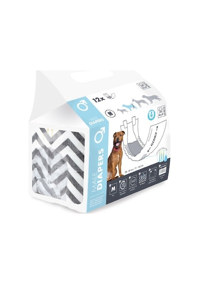 M-Pets Diapers Erkek Köpekler İçin Külot Medium 12'li