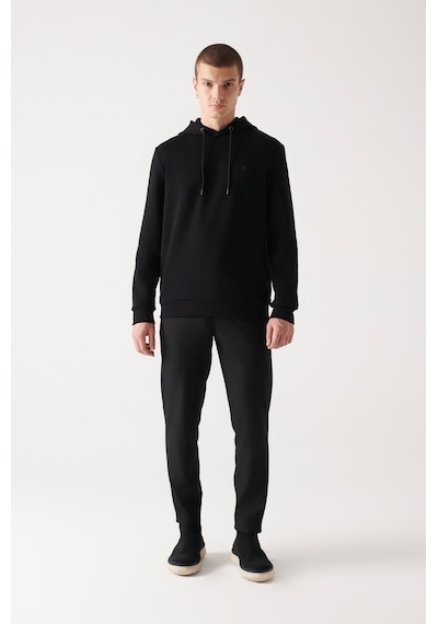 Avva Erkek Siyah Sweatshirt Kapüşonlu Esnek Yumuşak Doku İnterlok Kumaş Standart Fit Normal Kesim B001101 Siyah