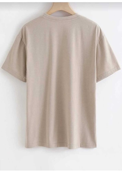 Kozia Outdoors Sevimli Kedi Baskılı Oversize Basic O Yaka Unisex T-şhirt Bej Bej