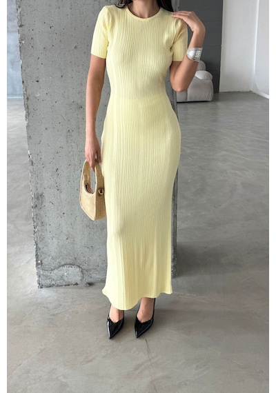 Denivy Düz Formlu Triko Maxi Elbise Dnv-000134 Sarı