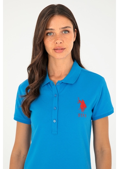 U.S. Polo Assn. Kadın Saks Polo Yaka Mini Boy Örme Elbise 50280064-VR045