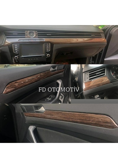 Volkswagen Passat B8  Koyu Meşe +  Parlak Siyah Full Özel Set Torpido Konsol Maun Kaplama