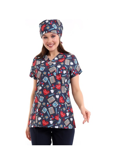 Yarasa Kol Dijital Desenli Üst - 6529 Füme Kalp Ritim-6952