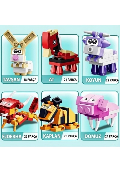 12 İn 1 Dönüşen Hayvanlar Ve Dev Ejderha Yapım Seti - 232 Parça Eğitici Tak-çıkar Blok Oyuncak