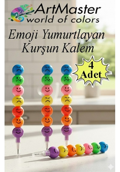 Emoji Kurşun Kalem Yumurtlayan 4 Adet Eğlenceli Gülen Yüzlü Kurşun Kalem Hediyelik Kurşun Kalem Çok Renkli