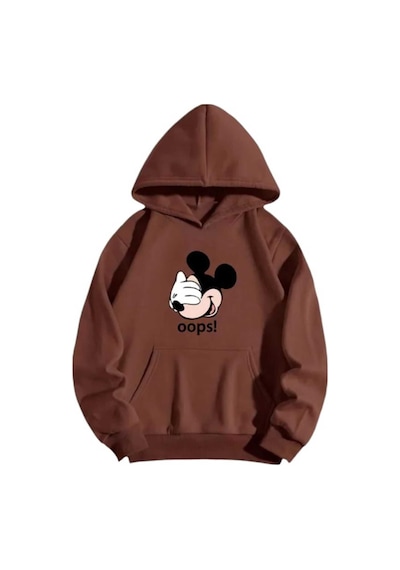 Kozia Outdoors Kapşonlu Baskılı Oversize Unisex Sweatshirt Kahve