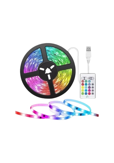 Mey İthalat 5050 Rgb Led Şerit 5 Metre Uzaktan Kumandalı Ortam Aydınlatma Led