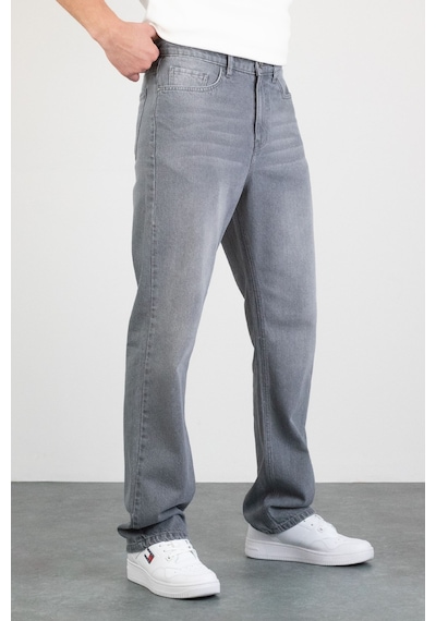 HLT Jeans Erkek Gri Straight Baggy Fit Likrasız Rahat Kesim %100 Pamuk Loose Jean Pantolon Hector Gri
