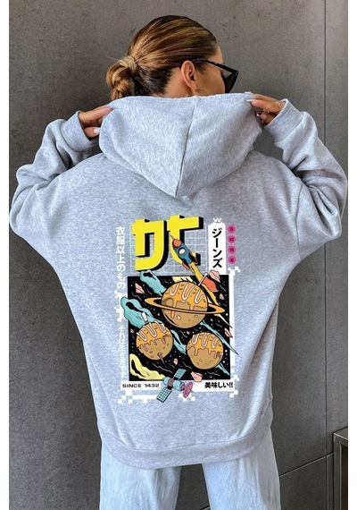 Uyguntarz Unisex Tokoyaki Baskılı Sweatshirt Gri