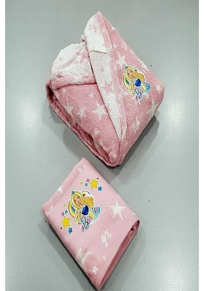 Barbie Star Pembe 7-8 Yaş 2 Parça Çocuk Bornoz Seti 7/8 Yaş