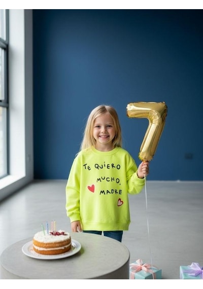 Kız Çocuk Yazılı Neon Renk İnce Sweatshirt-16593 Yeşil
