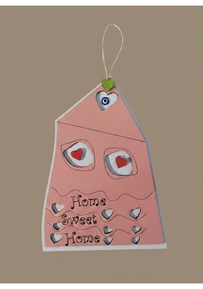 Home Sweet Home Ahşap Kapı Süsü - Nazar Boncuklu Ve Kalp Detaylı Duvar Dekoru - Yeni Ev Hediyesi