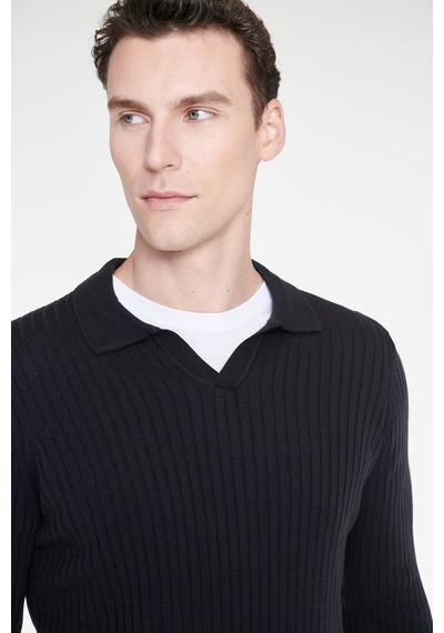 Ac&Co / Altınyıldız Classics Erkek Lacı Standart Fit Normal Kesim Polo Yaka Jakarlı Triko Kazak