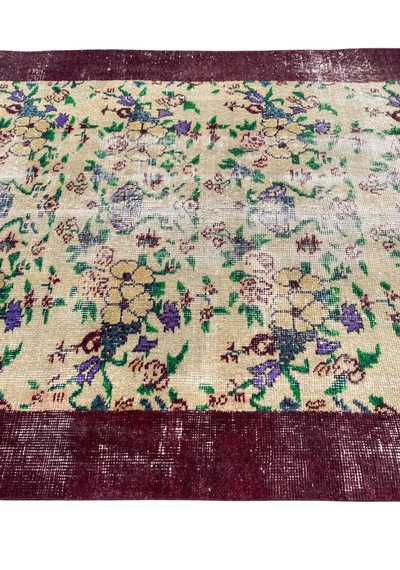El Dokuması Vintage Eskitme 110x205 Mor Krem İnce Halı Mor