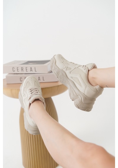 Daxtors D0141 Kadın Günlük Ortopedik Sneaker Spor Ayakkabı Bej