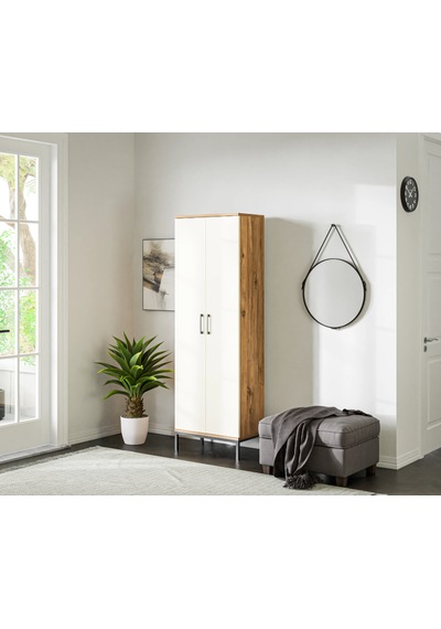 Fibona Modern 2 Kapaklı 8 Raflı Çok Amaçlı Antre Dolabı - Metal Ayaklı Atlantik Çam - Beyaz Fibona Modern 2 Kapaklı 8 Raflı Çok Amaçlı Antre Dolabı - Metal Ayaklı Atlantik Çam - Beyaz