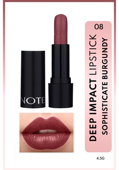 Note Deep Impact Lipstick Kremsi Dokulu Yarı Parlak Ruj 08 Sophisticate Burgundy - Kırmızı