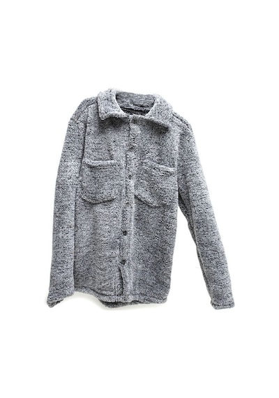 Unisex Gri Düğme Detaylı Cepli Peluş Ceket Gri