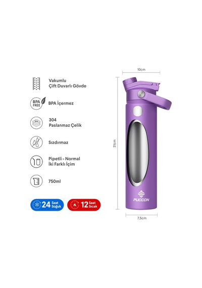 Puccon 750 Ml Lila Paslanmaz Çelik Termos/matara/suluk