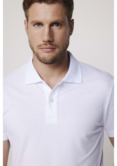 Tudors Erkek Slim Fit Dar Kesim Düz Pike Beyaz Polo Yaka Tişört-26789-Beyaz