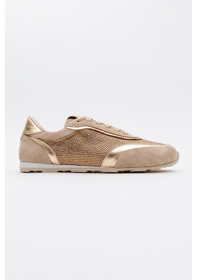 Luvishoes Luvi Shoes Bonia Bej Süet Altın Taşlı Hakiki Deri Kadın Spor Ayakkabı Bej-süet Bej