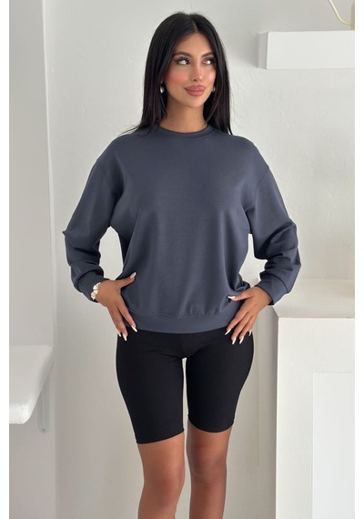 Femelle Füme Modal Kumaş Basic Sweatshirt
