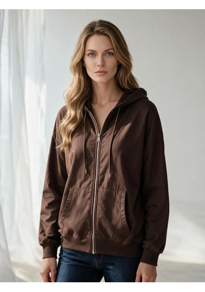 Nealirsanall.com Kadın 3 İplik Şardonlu Oversize Fermuarlı Kapşonlu Sweatshirt Kahverengi Nealirsanall.com Kadın 3 İplik Şardonlu Oversize Fermuarlı Kapşonlu Sweatshirt Kahverengi