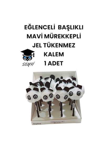 Eğlenceli Başlıklı İnce Uçlu Jel Tükenmez Kalem Mavi Mürekkep 4