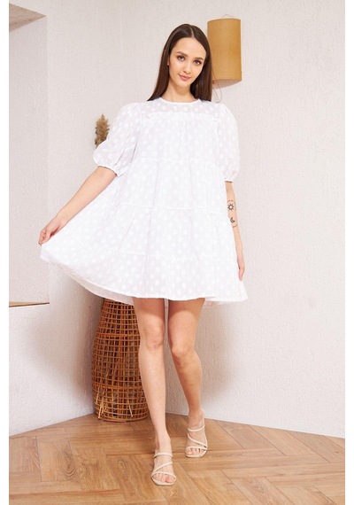 Darlin Moda Beyaz Balon Kollu Mini Elbise Dm1024 Beyaz