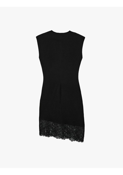 Koton Slim Fit Dantel Detaylı Bisiklet Yaka Kolsuz Mini Elbise Siyah 6sak80278ek Siyah