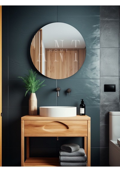 80cm Yuvarlak Ayna Dekoratif Ayna, Konsol Aynası, Hol Aynası, Dresuar Aynası 80 X 80 Gri Krom Gri - Krom