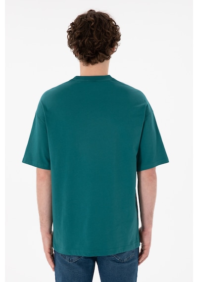 U.S. Polo Assn. Erkek Oversize Fit Bisiklet Yaka Koyu Yeşil Tişört 50305904-VR101