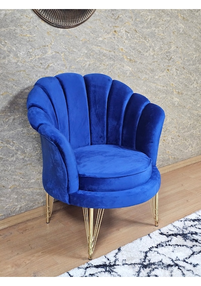 Zafir Tekli İstiridye Gold Kaplama Telli Ayak Çay Seti Koltuk Tekli Berjer , Balkon, Salon, Ofis Mavi