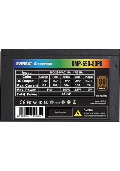 Rampage RMP-650-80PB 650W 80+ Bronze 14 CM Fanlı Güç Kaynağı